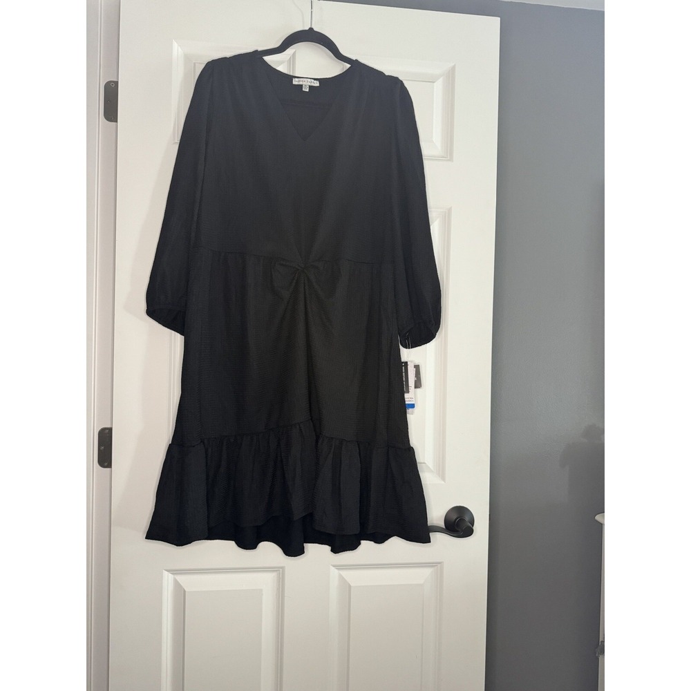 Sandra Darren V Neck  Mini Dress Black Balloon Sleeve Style 76893BK Xl Nwt